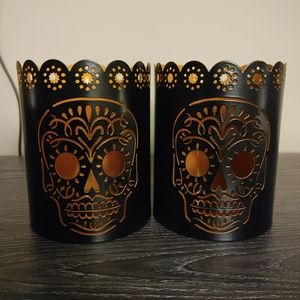 Day of the Dead Candy Skull Candle Holders - set of 2